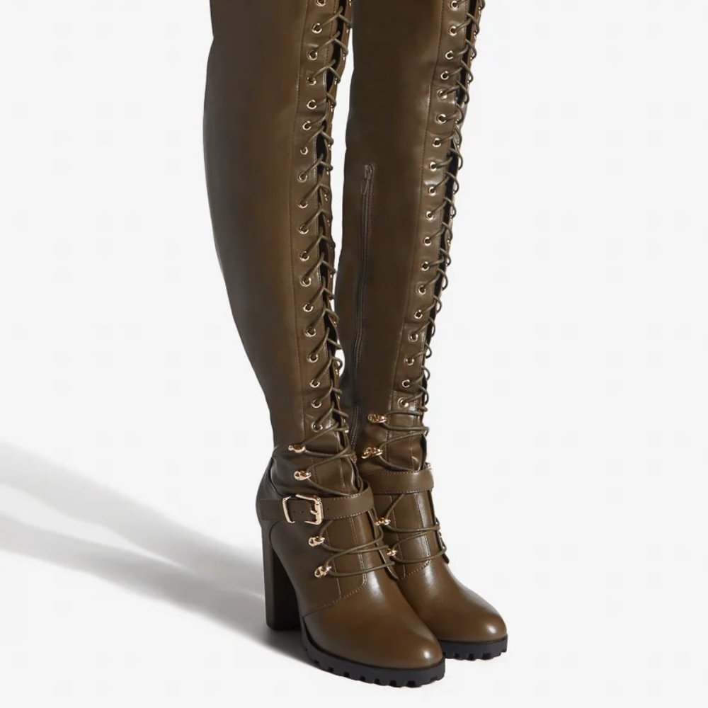 NEW IN BOX - Deneisha Tall Lace-Up Boot Dark Olive